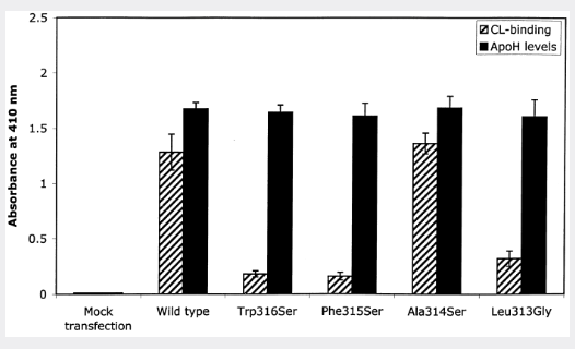 A hydrophobic sequence at position 313 316 Leu Ala Phe Trp in the fifth domain of apolipoprotein H β sub 2 sub glycoprotein I is crucial for cardiolipin binding